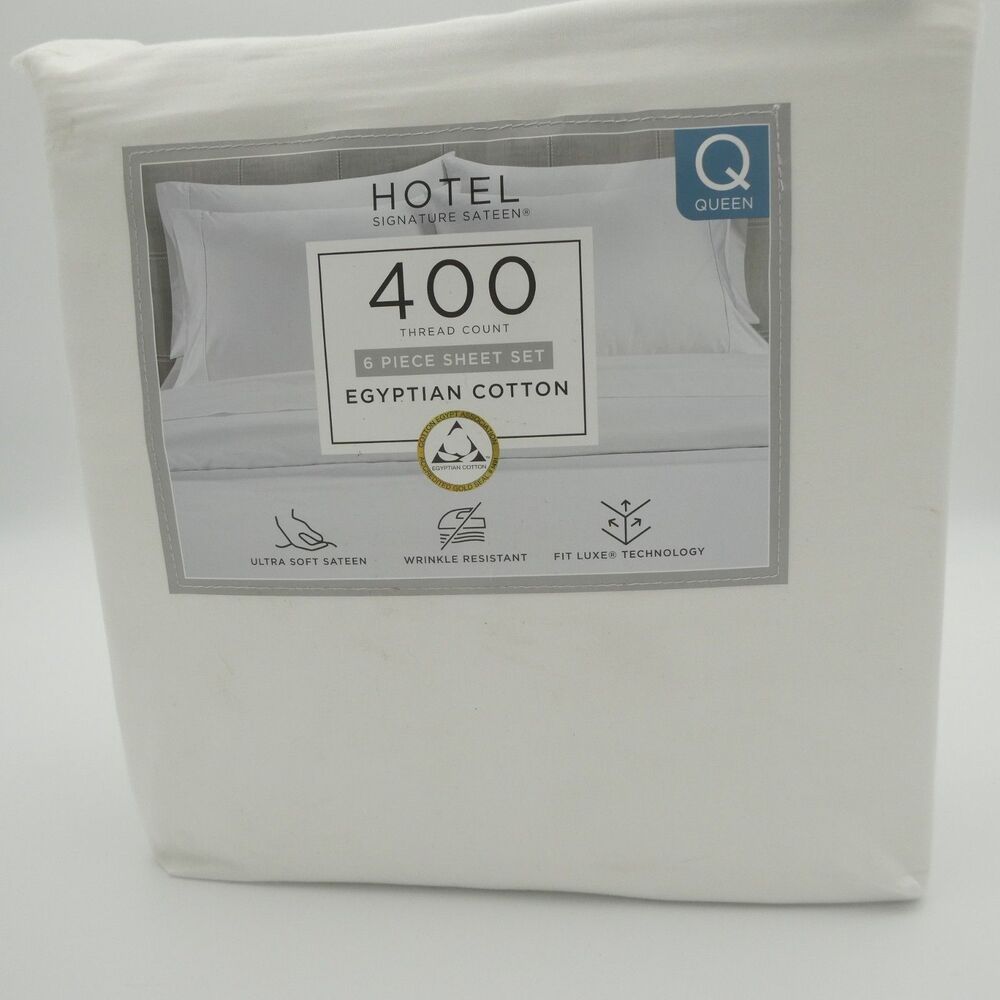 Hotel Signature 400 Thread Count Cotton 6-Piece Sheet Set Queen White New